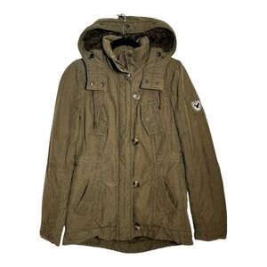 American Eagle Outfitters Womens Small Olive Green Faux Fur Lined Parka Jacket